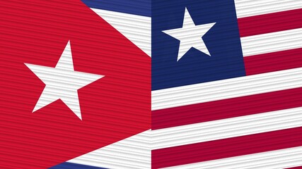 Liberia and Cuba Two Half Flags Together Fabric Texture Illustration