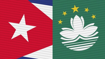 Macau and Cuba Two Half Flags Together Fabric Texture Illustration