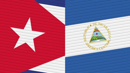Nicaragua and Cuba Two Half Flags Together Fabric Texture Illustration