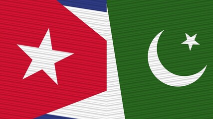 Pakistan and Cuba Two Half Flags Together Fabric Texture Illustration