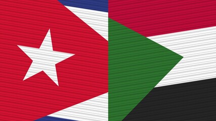 Sudan and Cuba Two Half Flags Together Fabric Texture Illustration