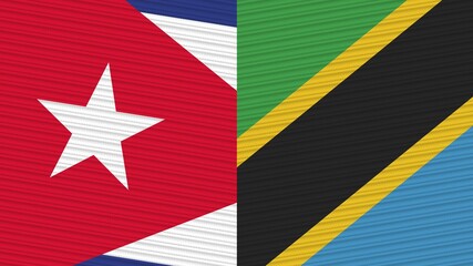 Tanzania and Cuba Two Half Flags Together Fabric Texture Illustration