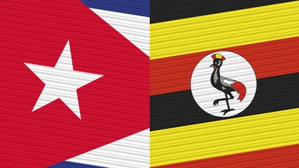Uganda and Cuba Two Half Flags Together Fabric Texture Illustration