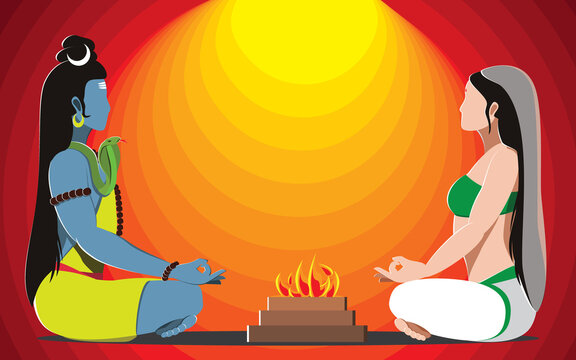 Lord Shiva performing yagna with goddess Parvati