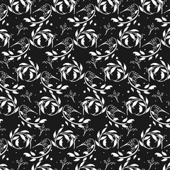 seamless white floral pattern on the black background 