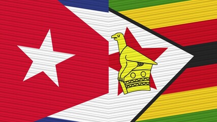 Zimbabwe and Cuba Two Half Flags Together Fabric Texture Illustration