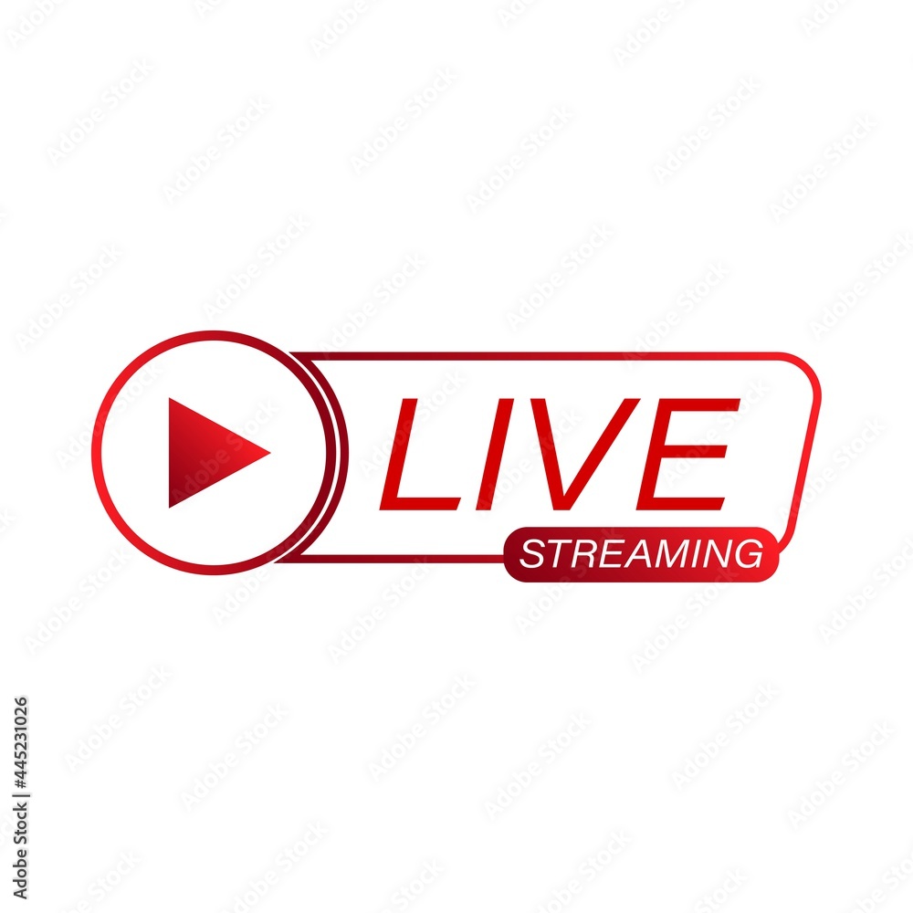 Poster live streaming icon design for the broadcast system. live streaming icon with red and white metallic