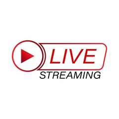 Live streaming icon vector design for the broadcast system. Live streaming icon with red and white color shade. Live streaming vector design with font effect. Red and white gradient color design.
