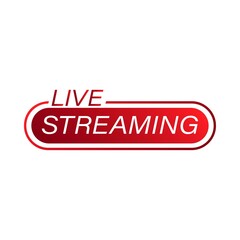 Live streaming icon design for the broadcast system. Live streaming icon with red and white color. Live streaming vector design with font effect. Stylish red and white metallic color design.
