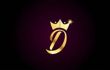 D alphabet letter icon design with king crown template