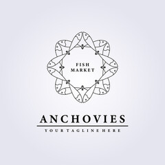 line art anchovy fresh food sea food logo vector illustration design