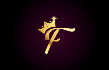 F alphabet letter icon design with king crown template