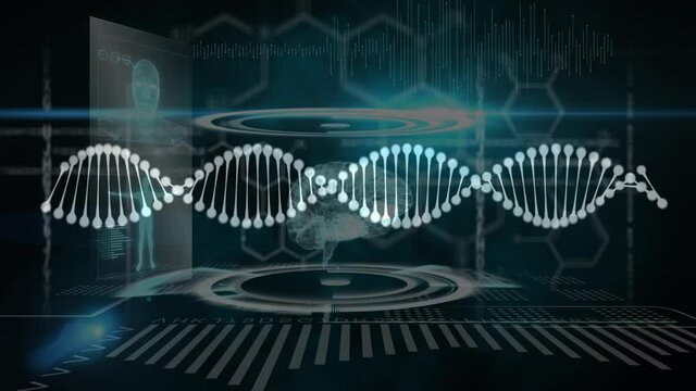 Animation of human body, dna strand spinning and medical data processing
