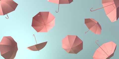 Flying pink umbrellas in the air © Tierney