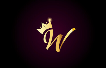 W alphabet letter icon design with king crown template