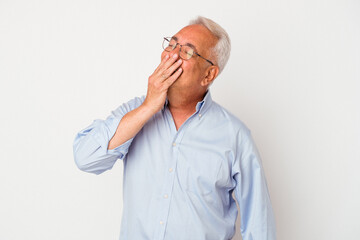 Senior american man isolated on white background laughing happy, carefree, natural emotion.