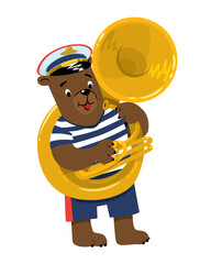 Bear plays sousaphone or tuba. Brass band - 445235614