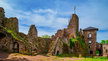 A view of the castle ruins in Hohnstein in the Harz Mountains