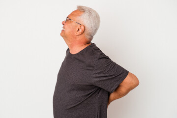 Senior american man isolated on white background suffering a back pain.