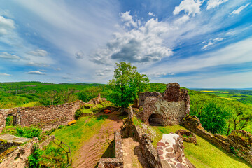 A view of the castle ruins in Hohnstein in the Harz Mountains