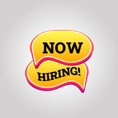 Now Hiring yellow Speech Bubble. Jobs recruitment design for companies.