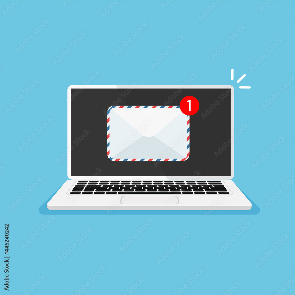 Aufkleber computer monitor with envelope on display. laptop screen notification. getting or send new letter. e
