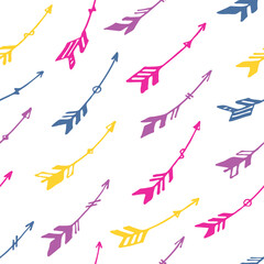Cute boho arrows vector seamless pattern. Ethnic apache design. Native american motive. Hand drawn