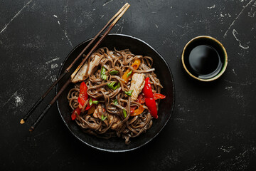 Asian soba chicken noodles
