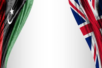Flag of Libya and the United Kingdom with theater effect. 3D illustration