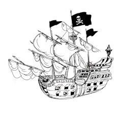 Watercolor Pirate adventure black sketched icon element isolated  on white background