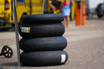 Moto tire for powerful sports motorcycle. Isolated background.