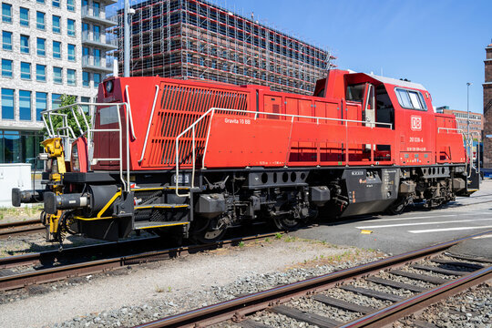 KIEL, GERMANY - JUNE 16, 2021: DB Cargo Diesel Hydraulic Voith Gravita 10 BB Locomotive