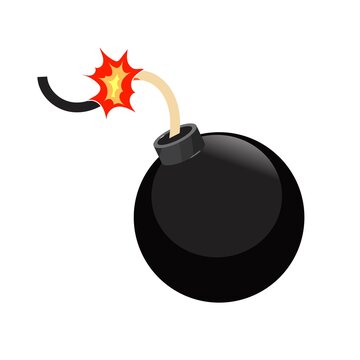 Bomb with burning wick vector icon isolated on white background. Flat style illustration.