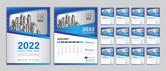 Calendar 2022, 2023, 2024 year template, Set Desk calendar 2022 template, Happy New year, minimal trendy, Wall calendar, Planner, Week start on Sunday, Set of 12 Months, Blue background, vector eps10