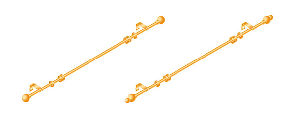 Vector illustration cornice for curtains isolated on white background. Set of realistic metal curtain rods and accessories icons in flat cartoon style. New curtain pole with rings for interior design. © NiRain