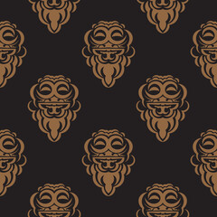 Dark background with masks of the Polynesian tribes. Vector illustration.