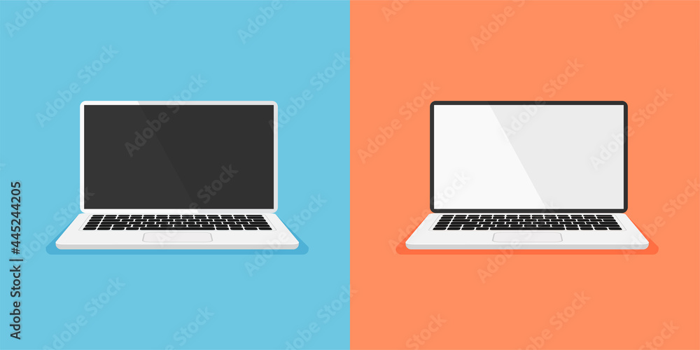 Aufkleber set of open laptop with white and black display. empty or blank screen. computer icon isolated. equi