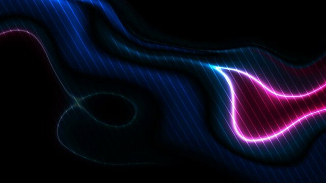 Blue and purple neon glowing liquid wave abstract motion background. Seamless looping. Video animation Ultra HD 4K 3840x2160