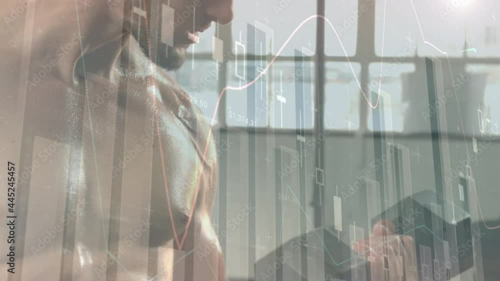 Poster Animation of data processing and statistics over strong man exercising