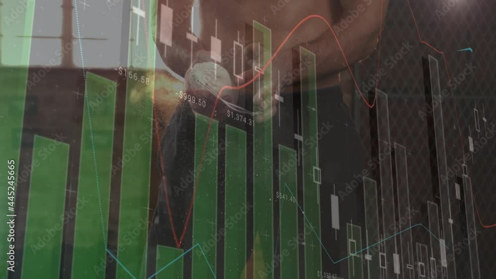 Poster animation of data processing and statistics over strong man exercising