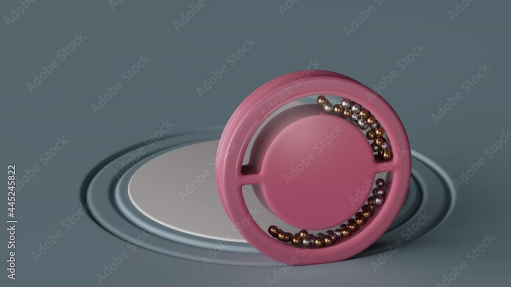 Poster 3d abstract render of loopable rotation animation. purple shape rolling on the circle path.