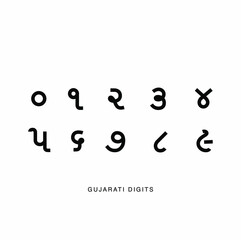 Gujarati numerals 0 to 9. Gujarati Numbers vector.
