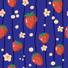 Abstract strawberry seamless pattern. Design for textile or wrapping paper. Vector illustration