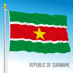 Suriname official national flag, south america, vector illustration
