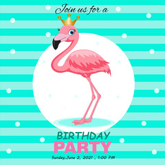 Flamingo illustration for birthday greeting card