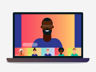 Online meeting. Speaker on video conference. Vector illustration