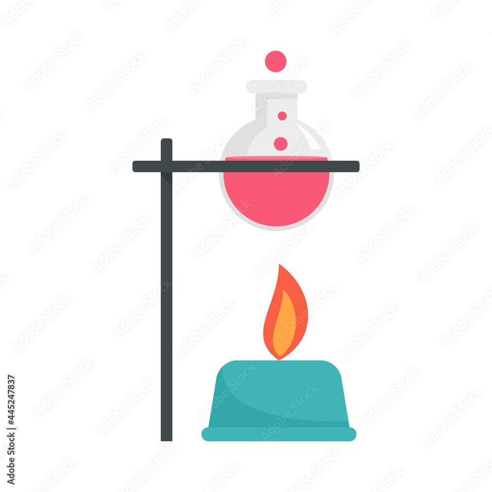 Poster boiling flask under fire icon flat isolated vector