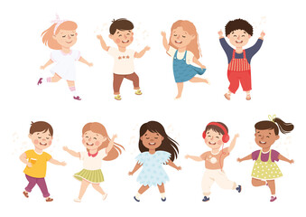 Energetic Children Dancing Moving to Music Rythm Vector Set