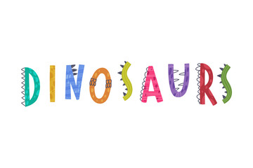 Dinosaurs Inscription with Spiked Dino Alphabet Letters Vector Illustration