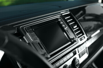 Fototapeta premium View of dashboard with navigation system in modern car